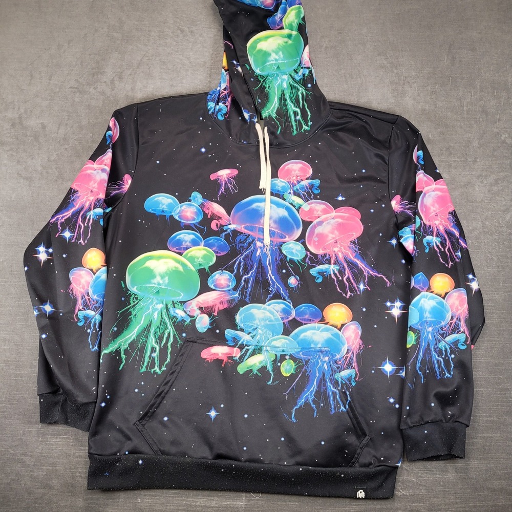Into The AM Mens XL Jellyfish Galaxy All Over Print Graphic Hoodie Black